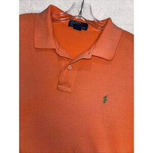 Vintage 90s Y2K Polo Ralph Lauren XL Orange Green Pony Polo Shirt Preppy Worn